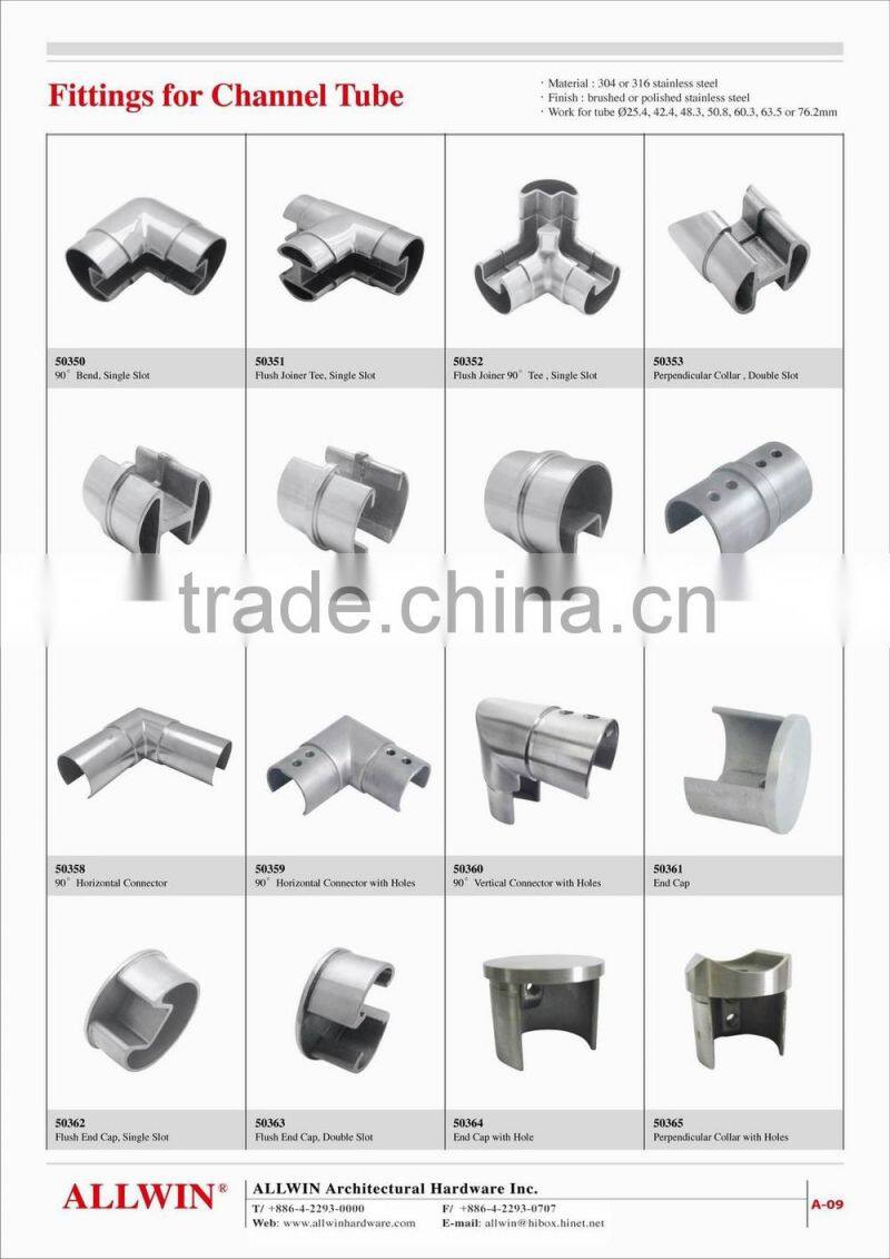 Stainless steel 90 degree Glass Slot Pipe Connector