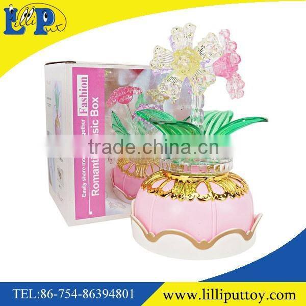 Beautiful plastic flower toy music box with light