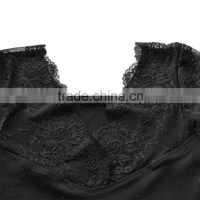 Lace Embroidery Tops Breast up TankTop Black Tops