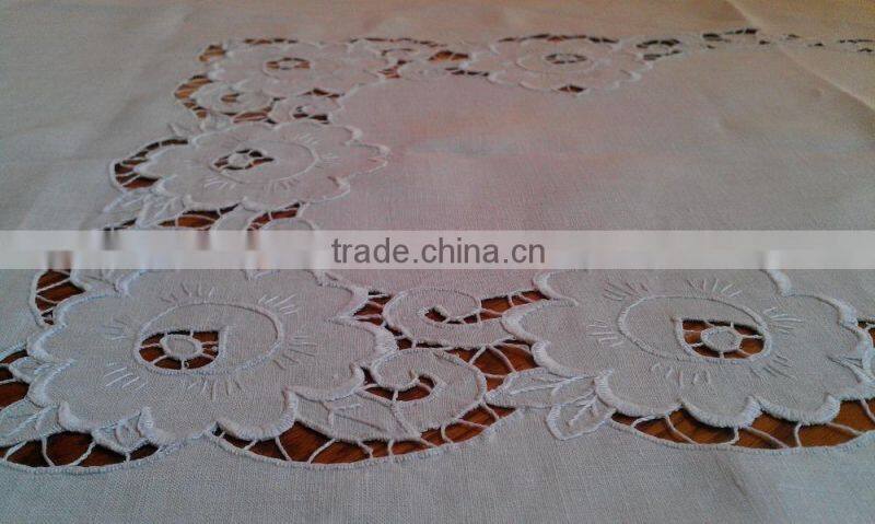Hand embroidered linen table cloth No.12