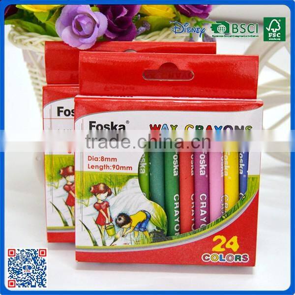 2016 wholesale 24 colors wax crayons in paper box customized Logo printed crayons