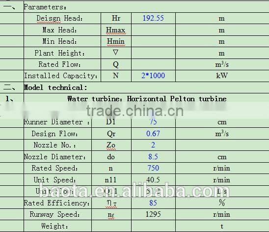 High quality hydro water turbina /1000kw Pelton turbine/Hydropower plant