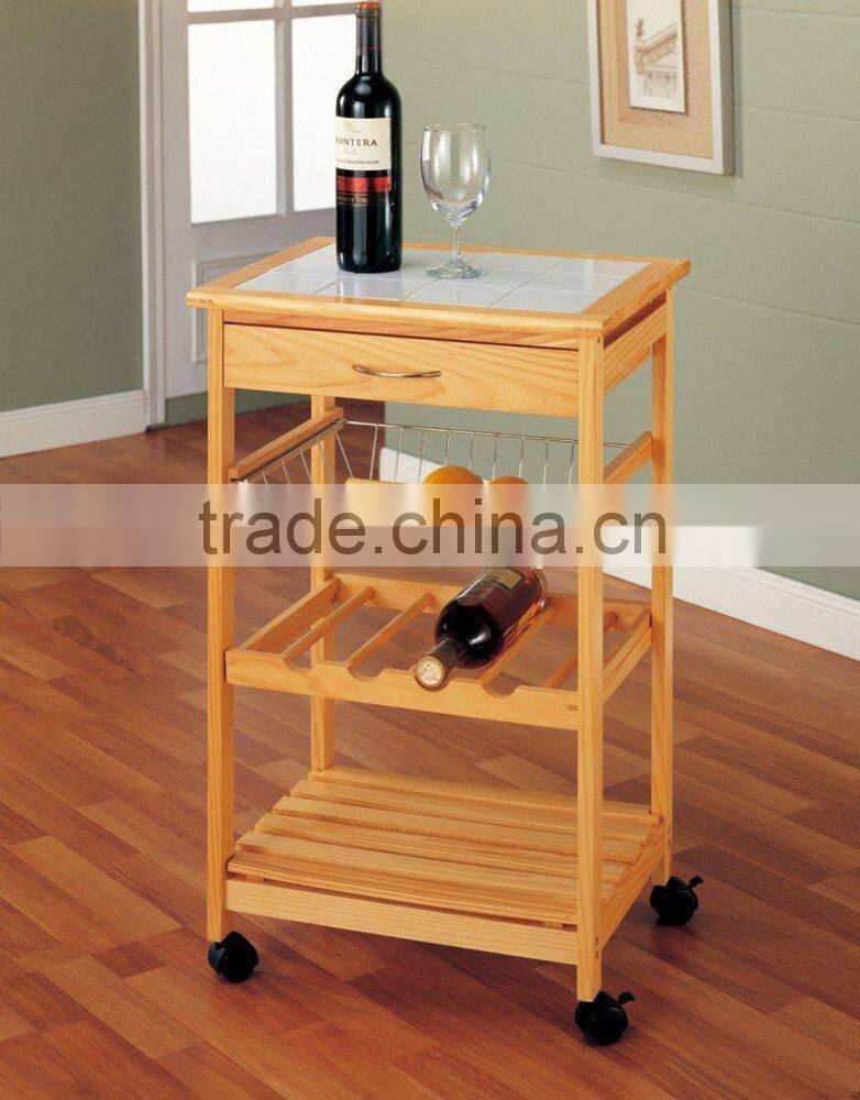 100% eco-friendly Bamboo Utility food Cart Foldable Kitchen Cart with Knife Block Kitchen Trolley