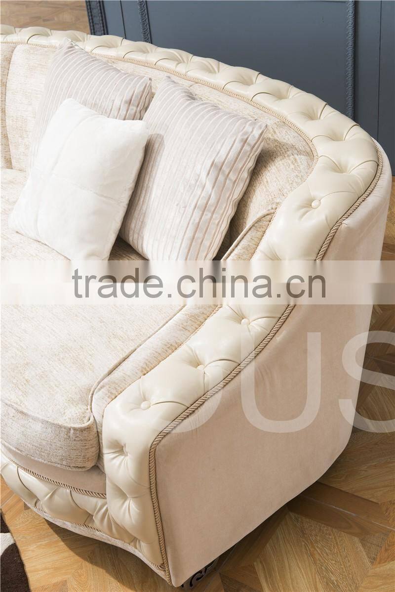Living Room Classical french Furniture Fabric Button Beige Corner Sofa AL043