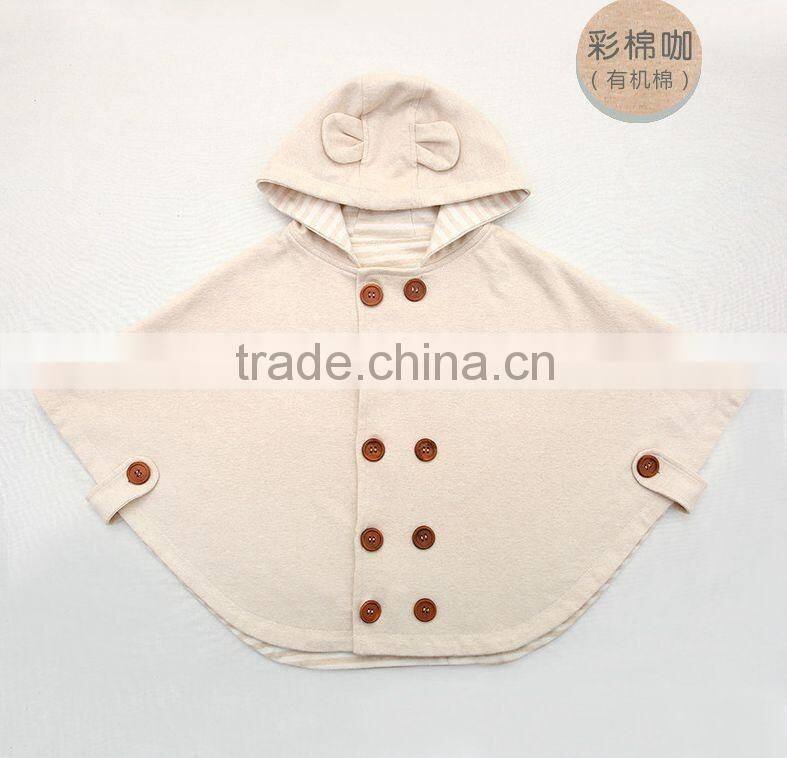 Stylish baby cape outwear coat soft cotton toddle baby cloak with hat