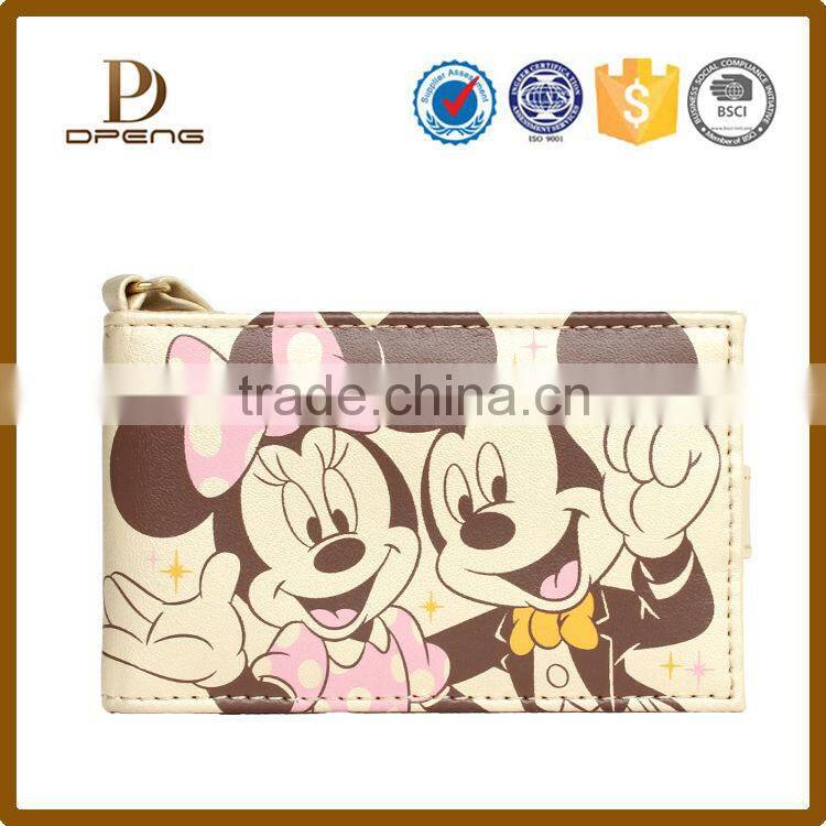 Cartoon image printed latest design ladeis custom leather purse with strap