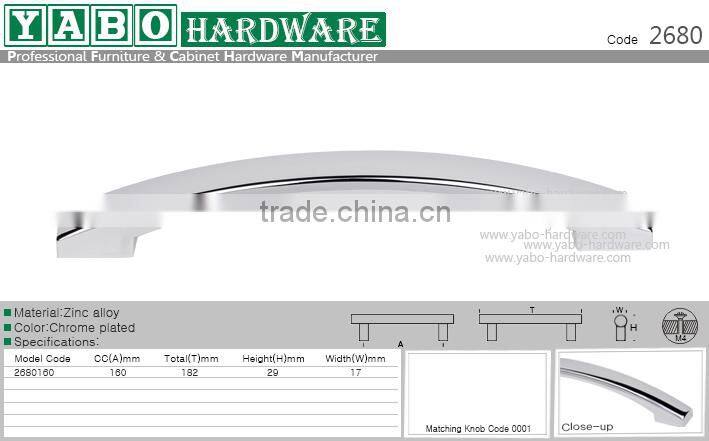 Morden zinc alloy chrome polished kitchen drawer handle for home furniture