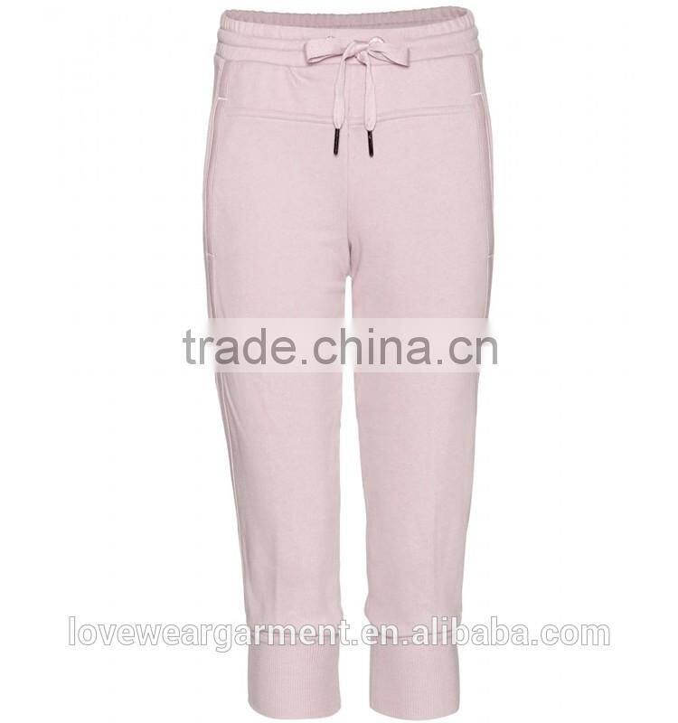 3/4 three quarter cotton fleece pants with drawstring for women