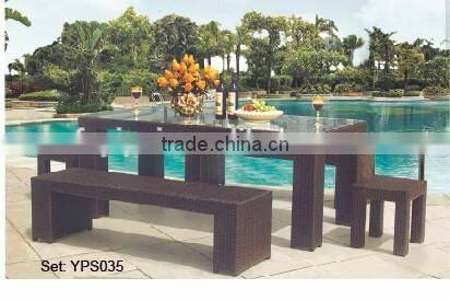 outdoor garden leisure rattan wicker glass long table chairs garden set YPS035