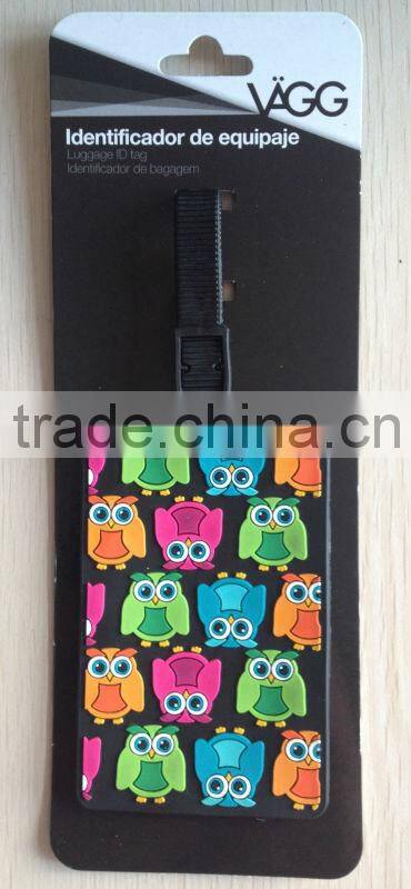 Rectangle Colorful Owl PVC Luggage Tag, Shool Bag Tag for Children