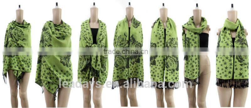 flower star jacquard tassel pashmina scarf