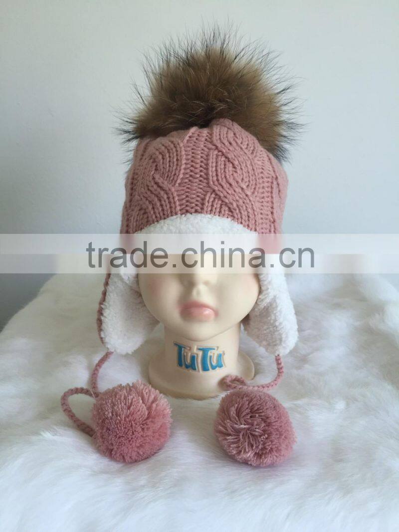 New Design Fur Pom Pom Hats Crochet Baby Hats Children Fur Bobble Hats
