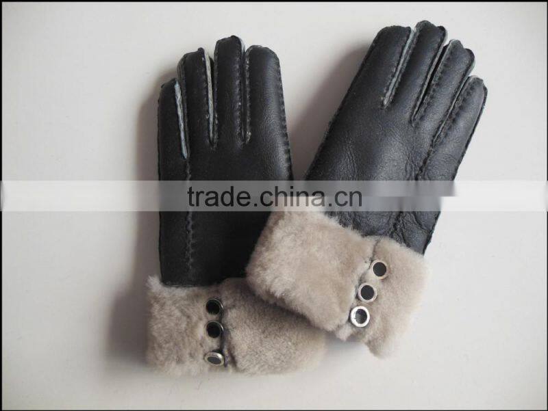 Black Men and Women Sheepskin Leather Fur Gloves and Mitten For Winter