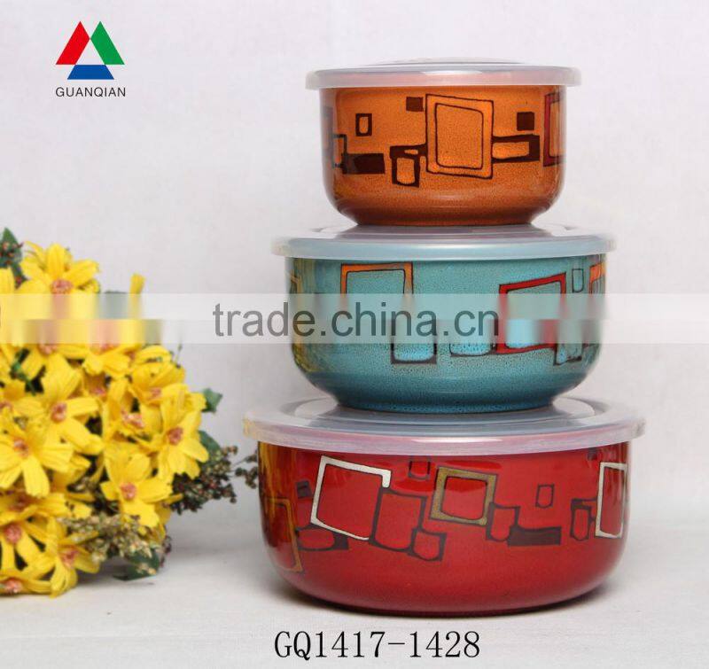 liling factory color glazed ceramic bowl with hearts and dots design