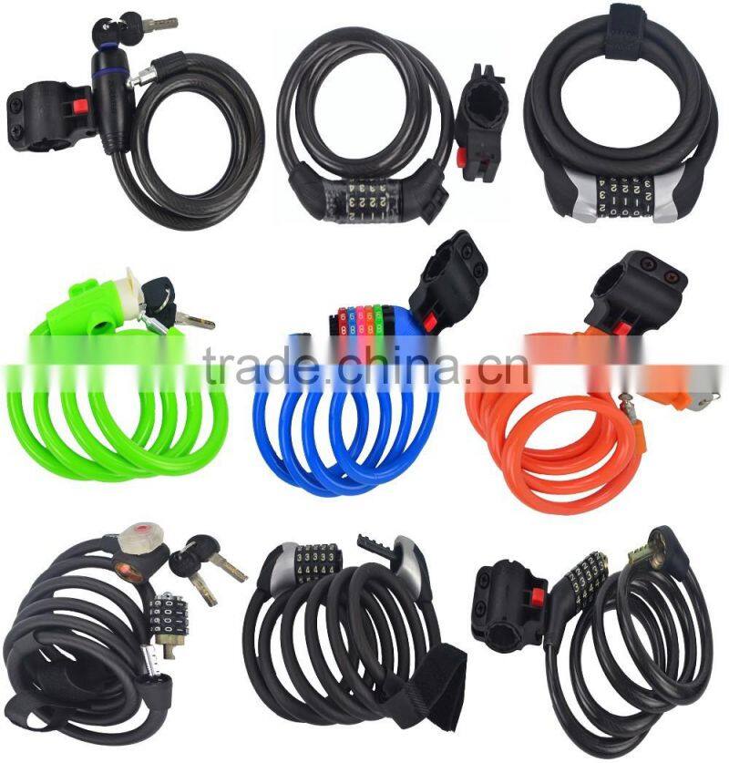 hot selling good quality anti-theft bicycle cable lock spiral lock