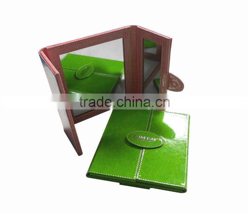 Leather stand cosmetic 3-side desktop vanity mirror