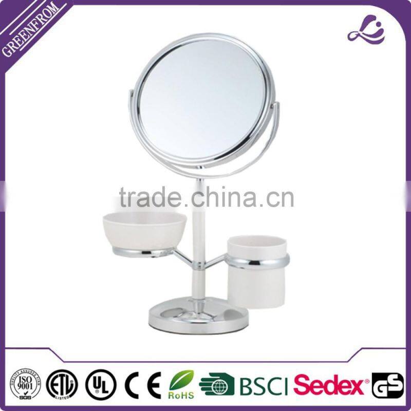 7 inch vanity aluminum standing mirror with plastic cups