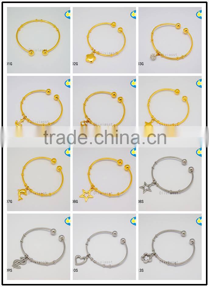 Olivia Jewelry 2016 New Design Women Kids Cuff Bracelets & Bangles Fashion Open Gold Bangle