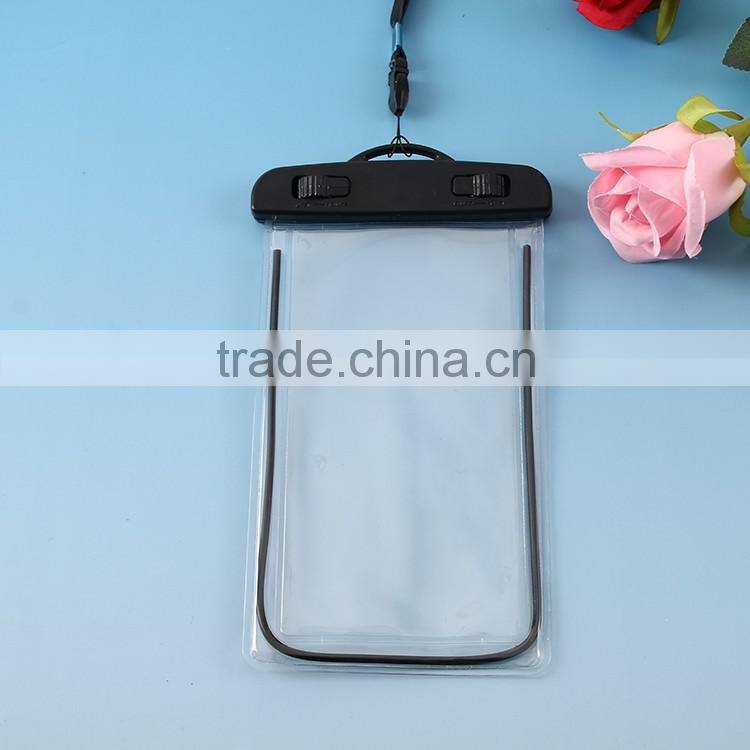 Plastic pvc waterproof bag for mobile phone with string / waterproof beach bag with zipper