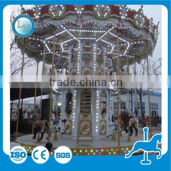 Carnival park amusement kids carousel game double layer carousel horse ride