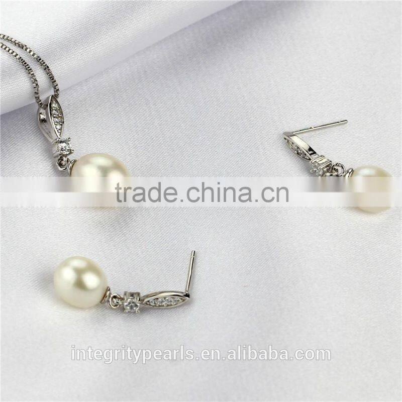 Fashion elegant nice design Natural Pearls 925 Sterling Silver pearl set For Women Gift