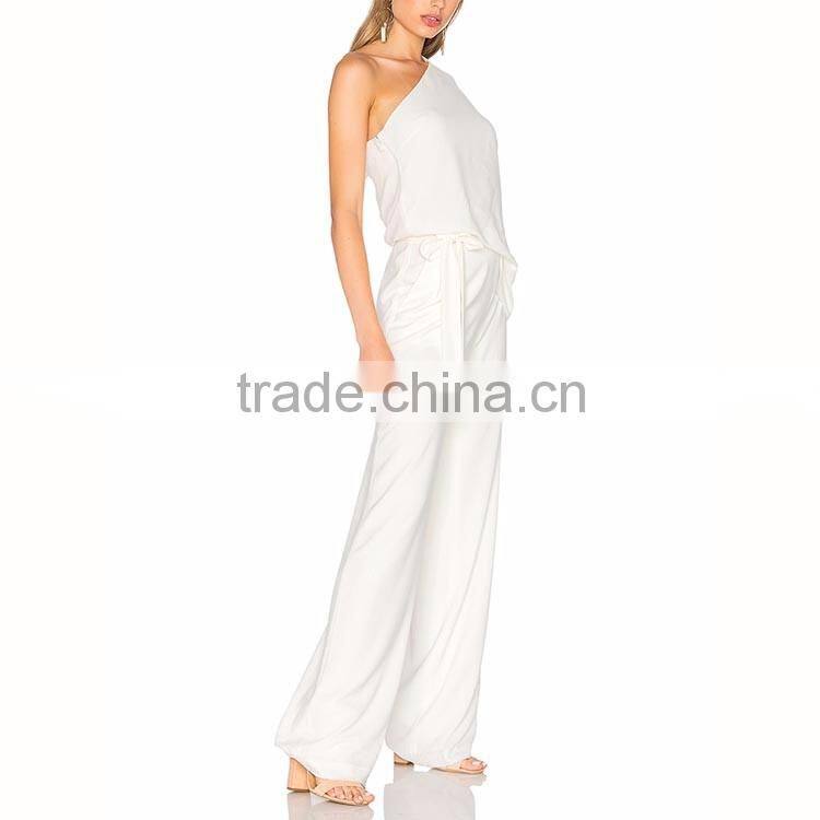 Arabic Athen divine white lady fashion silk chiffon one shoulder long jumpsuits