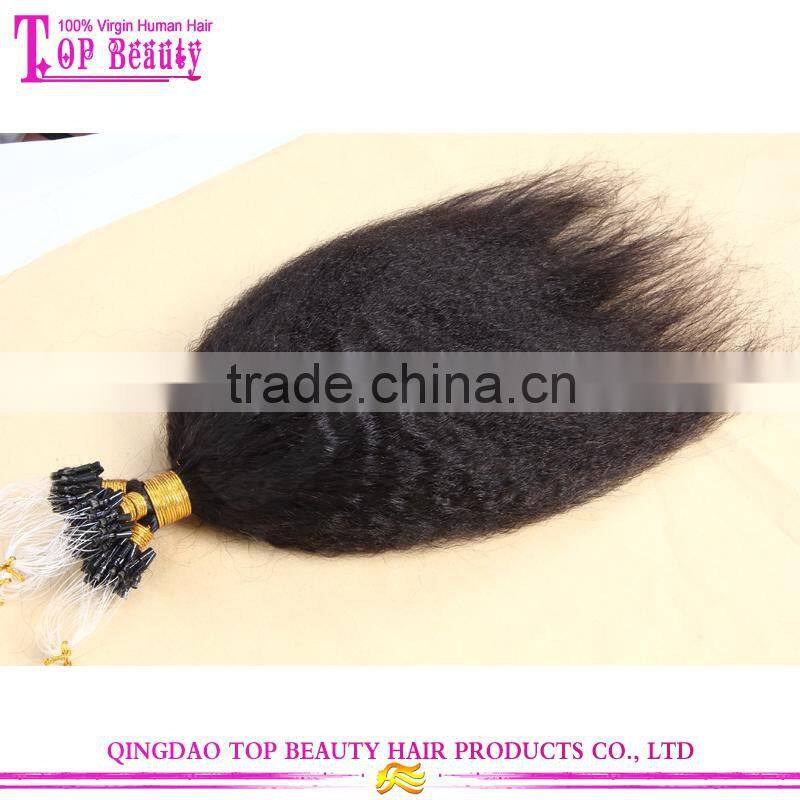 Top quality kinky straight hair extension 100% unprocessed human virgin brazilian micro ring loop hair extensions