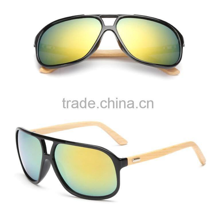 free sample 2016 newest vintage bamboo sunglasses with colorful lenses