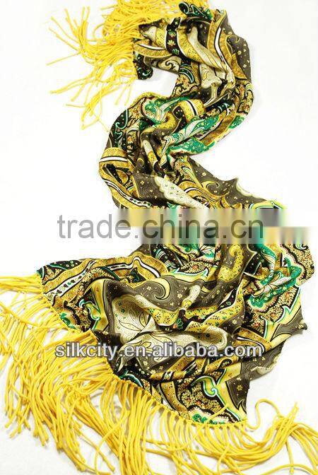 twill long silk shawl fringe with cashew