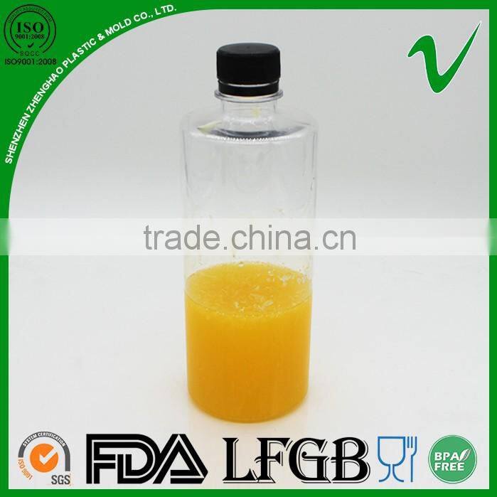 PET clear round shape 500ml plastic juice bottle with tamper proof cap