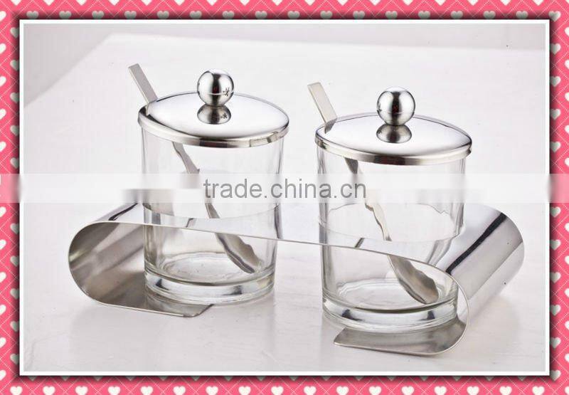 Glass sugar pot with spoon and base -Hot sell & Recommend products