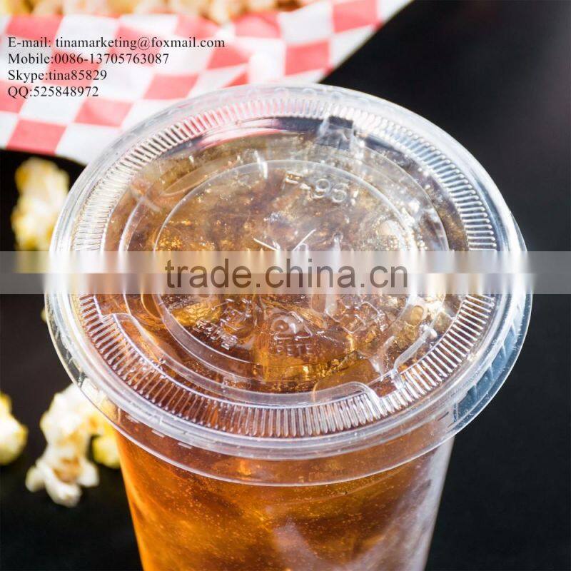 Custom High Quality PS Plastic Clear Flat Lid with Straw Slot for Clod Drink Cup