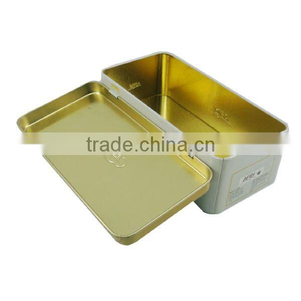 small metal hinged lid tin box