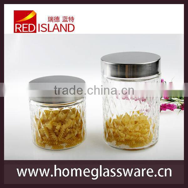 glass food and candy storage jar with carving pattern