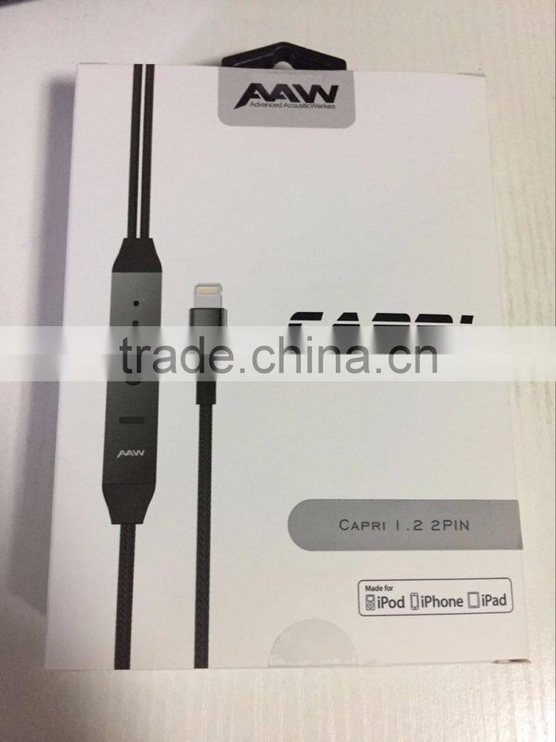 High Quality Stereo Sound Professional Earphone For iPhone 7, MFI Approval 8.2mm In-ear Headphone For iPhone 7/7Plus