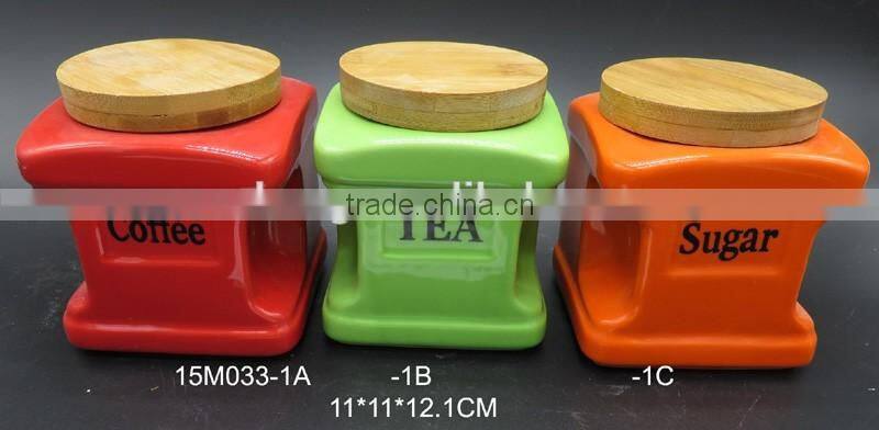 Screw Cap Sealing jar Green/Orange/Yellow Ceramic kitchen canisters