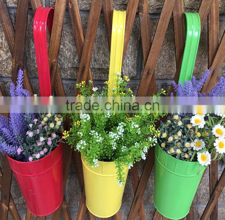 Newest Garden Decoration Supplies Iron Pastoral Balcony Pots Planters Wall Hanging Metal Bucket Flower Holder garden Decor