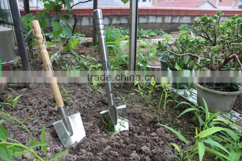 high grade wooden handle stainless steel survival camping garden shovel for garden digging