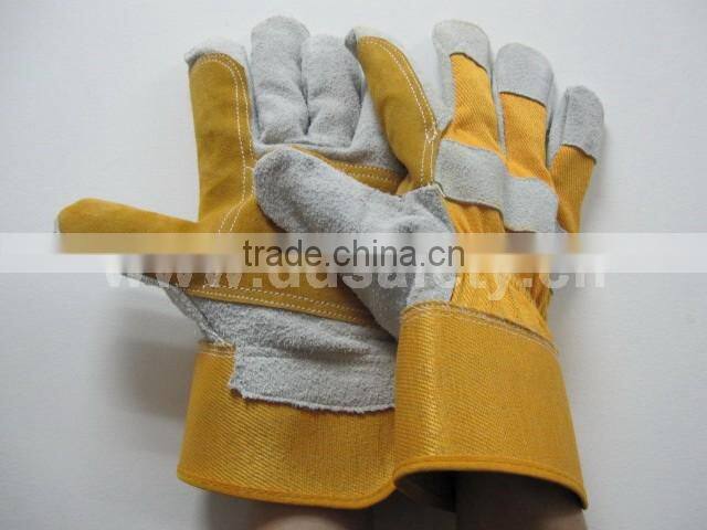 Double Palm Leather Work Glove With Cotton Back Rubberized Cuff