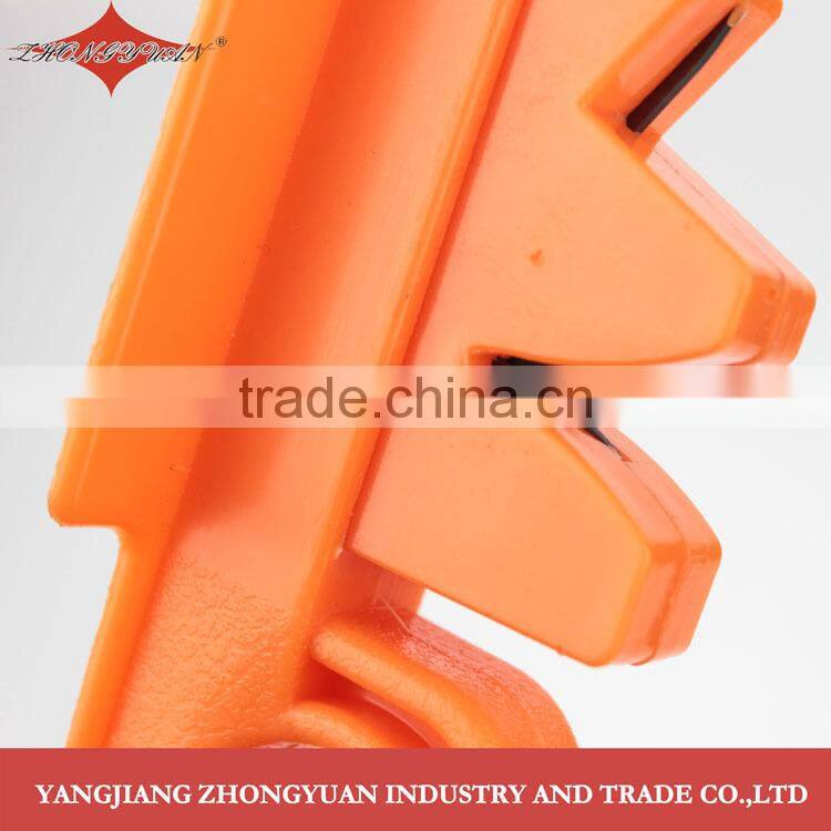 Precision edge 2 stage knife or scissors sharpener with full length safety handle