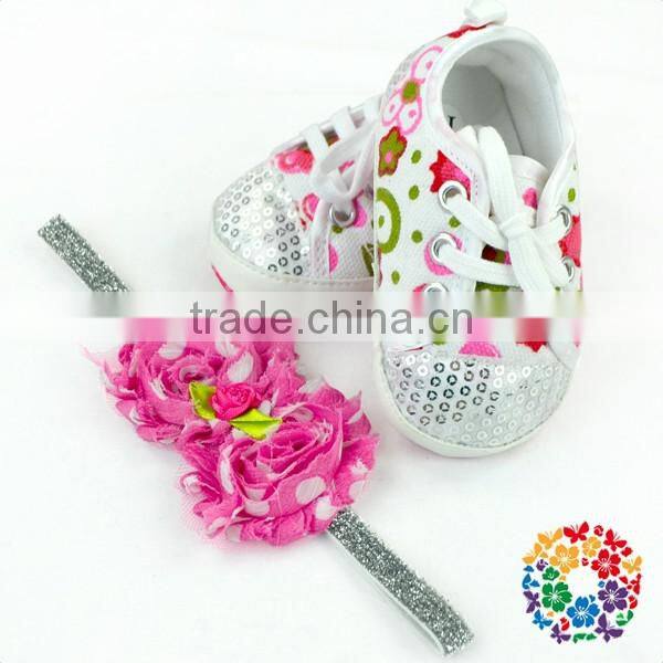 Hot Sell Baby St.patricks Day Lace Sequin Shoes With Match Headband Newborn Baby Prewalker Shoe Wholesale Baby Moccasin Shoes