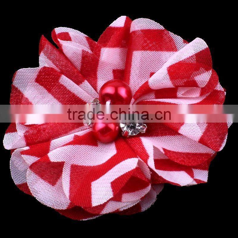 handmade fabric flower with pearl in center headband for kids hair accessories
