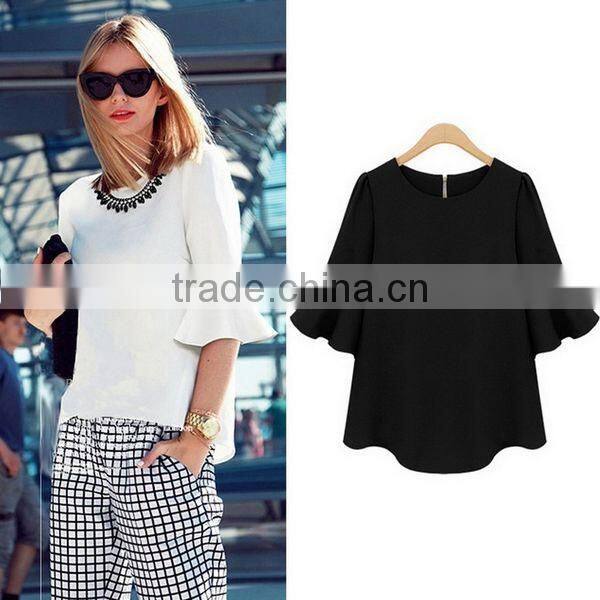 XXXL 4XL 5XL Plus Size Women Clothing Flare Sleeve Feminine Chiffon Blouse Korean Fashion blusa feminina 2015 Summer Black Red
