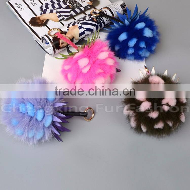 CX-R-47 New Design Promotional Fur Ball Car Keychain Fox Fur Pompons