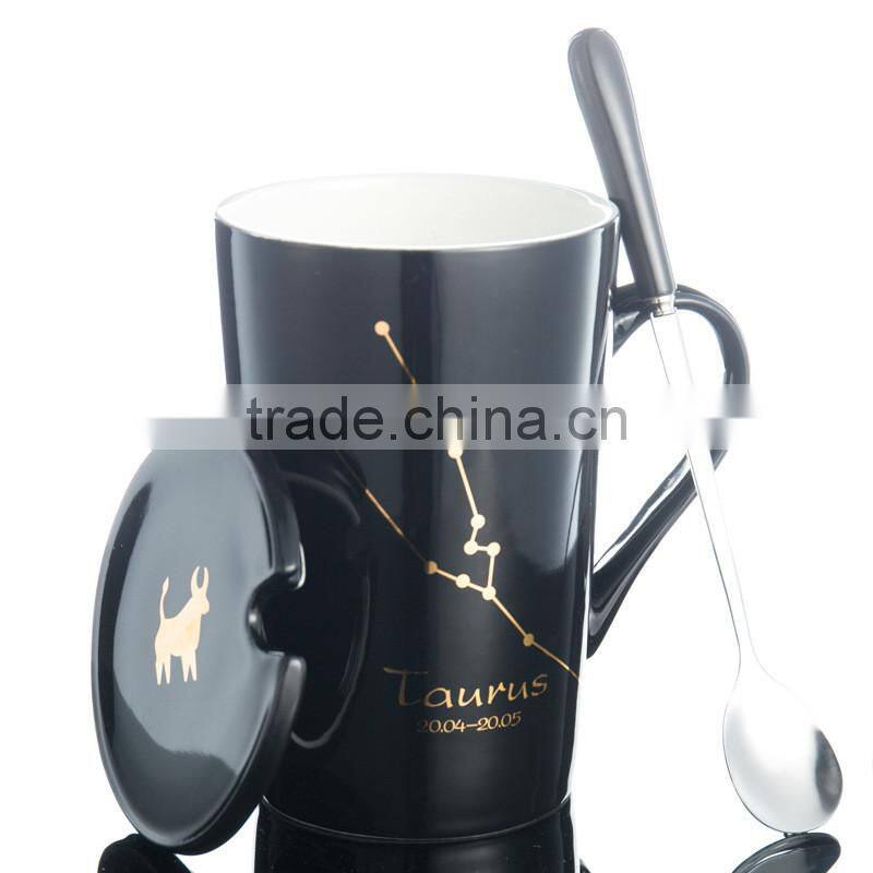 2017 Hot Sell 420 ML Ceramic Tea Cup Coffee Cup Mug Cup With Lid And Spoon