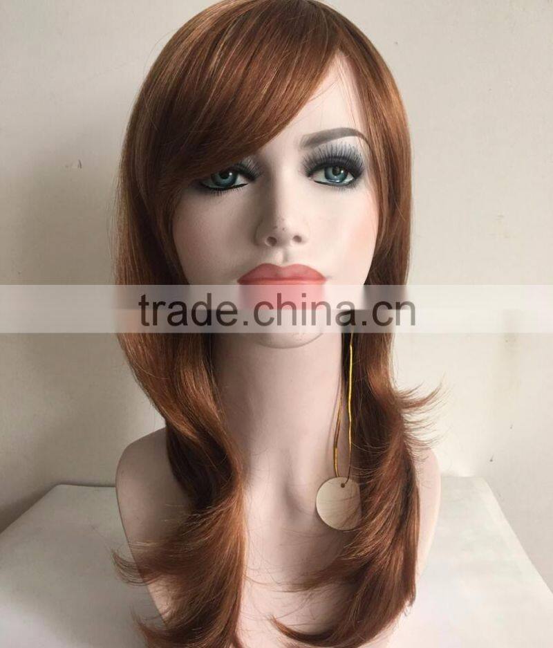 Women Brown Natrual Straight Wigs European Virgin Hair Wigs Lace Front Jewish Wigs