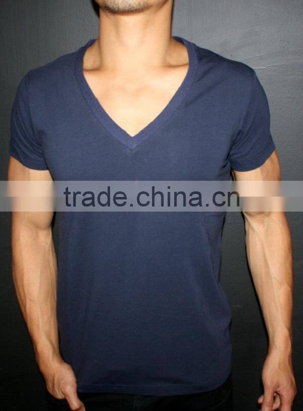 V neck plain heavy 100 cotton t shirts wholesale