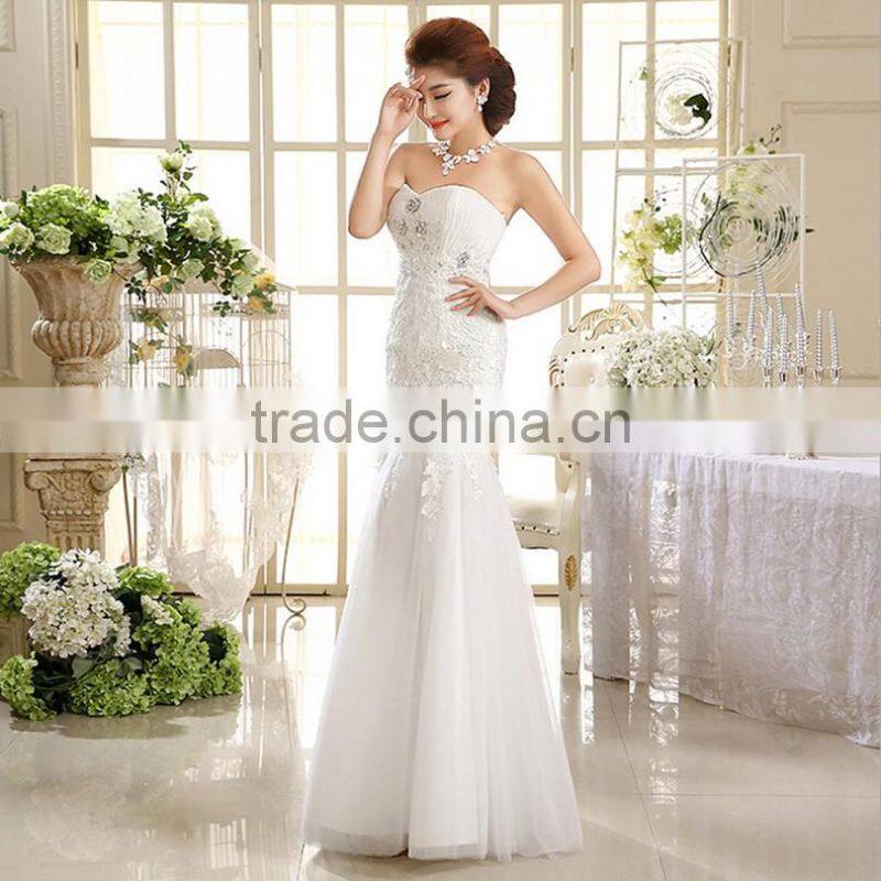 Wholesale price fishtail wedding dress with appliques designs