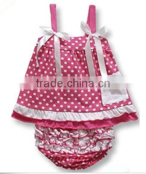 2016 In-stock Lovely Wholesale Boutique Summer Baby Girl Swimsuit Red Polka Dot Print Bikini Ruffles Swimwear With Cap