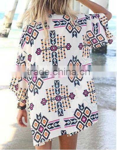 EY0018A Ladies Fashion Floral Printed Cardigan Kimono